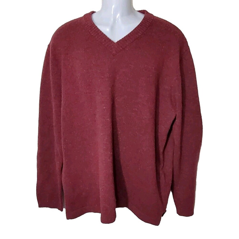 Woolrich Sweater Mens XL Red Wool Blend V Neck Deep Ruby Heather